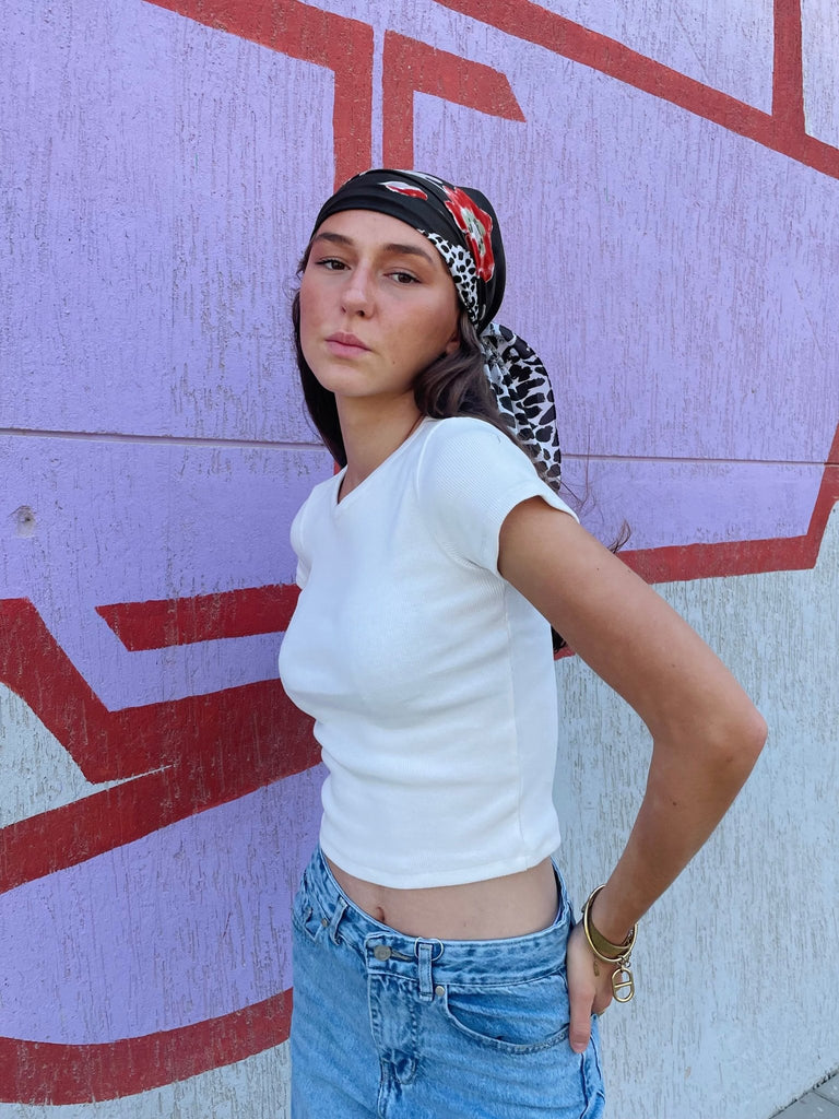 White Half Sleeve Ribbed Top - Mii