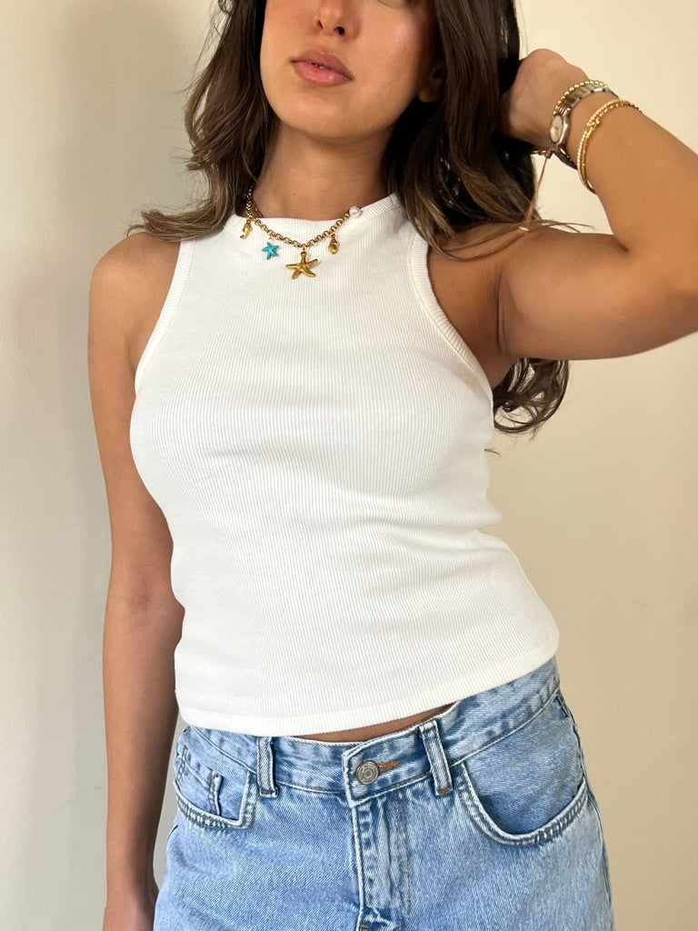 White Racer Ribbed Top - Mii