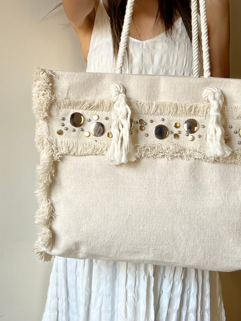 White Silver Beads Summer Bag - Mii