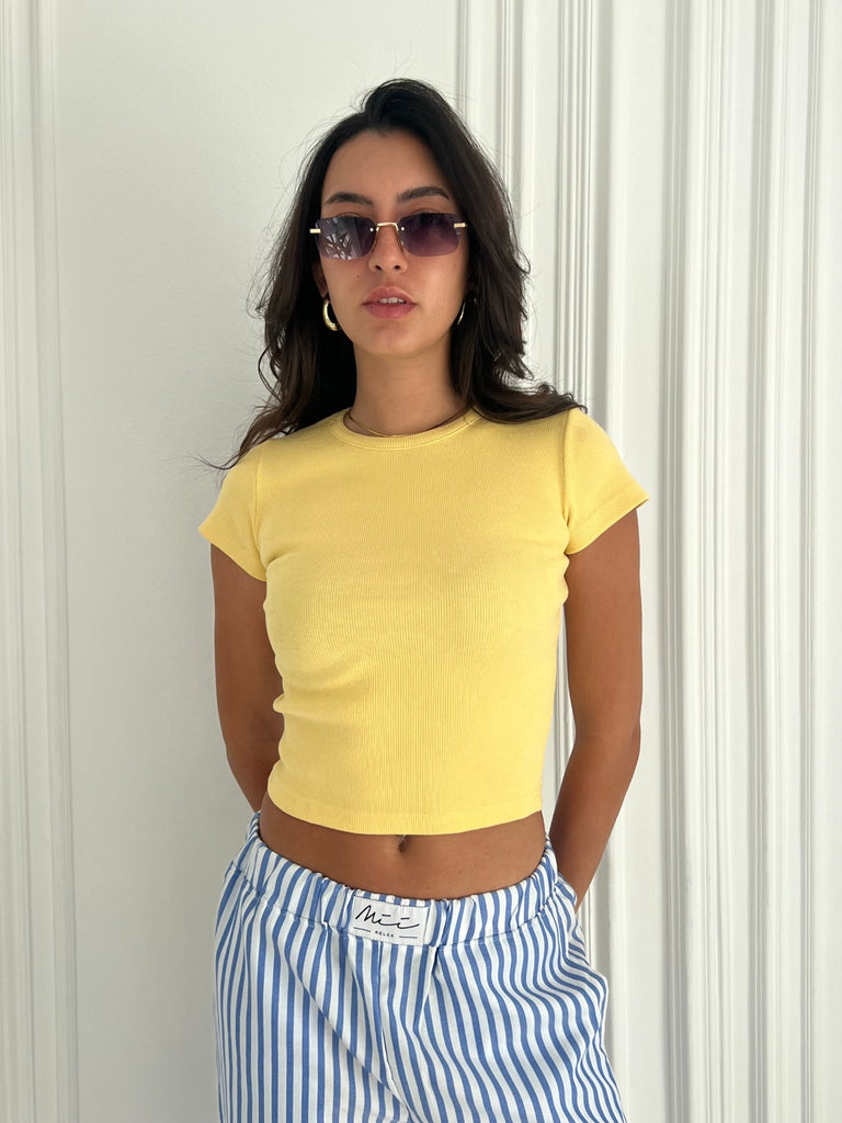 Yellow Half Sleeve Ribbed Top - Mii