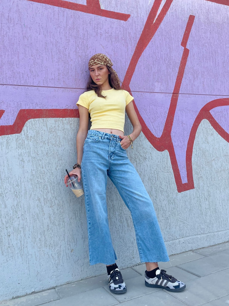 Yellow Half Sleeve Ribbed Top - Mii