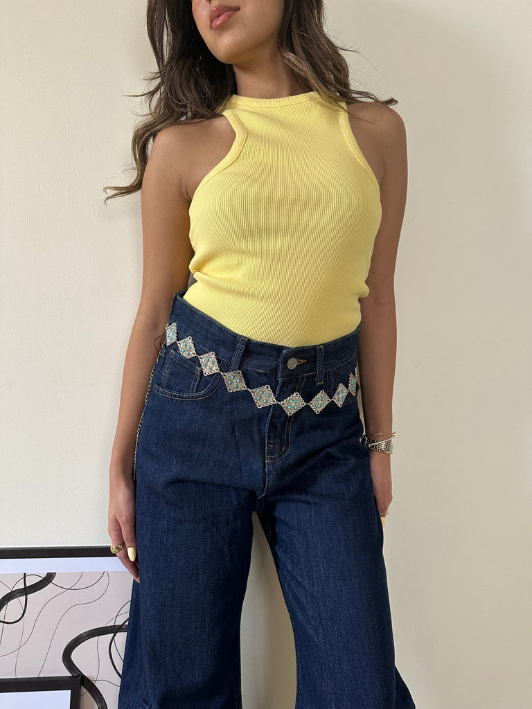 Yellow Racer Ribbed Top - Mii