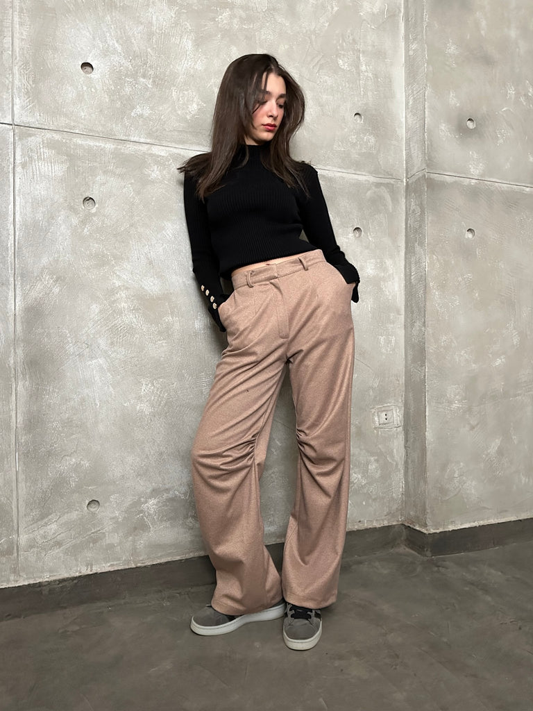 Beige Knee Gathered Pants - Mii