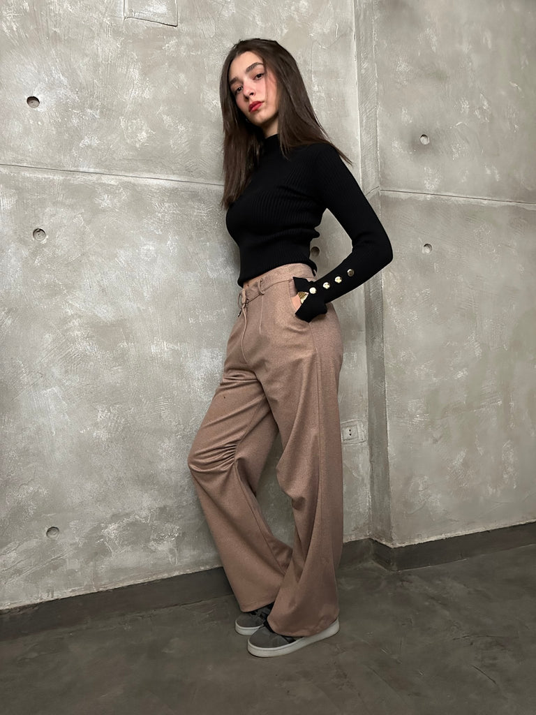Beige Knee Gathered Pants - Mii