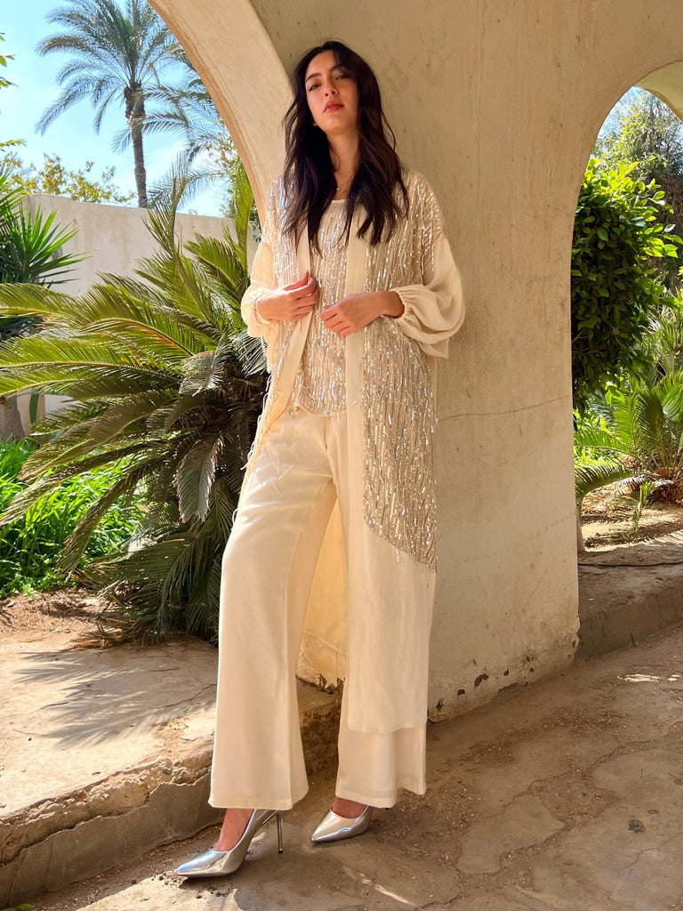 Beige Linen Feel Pants - Mii