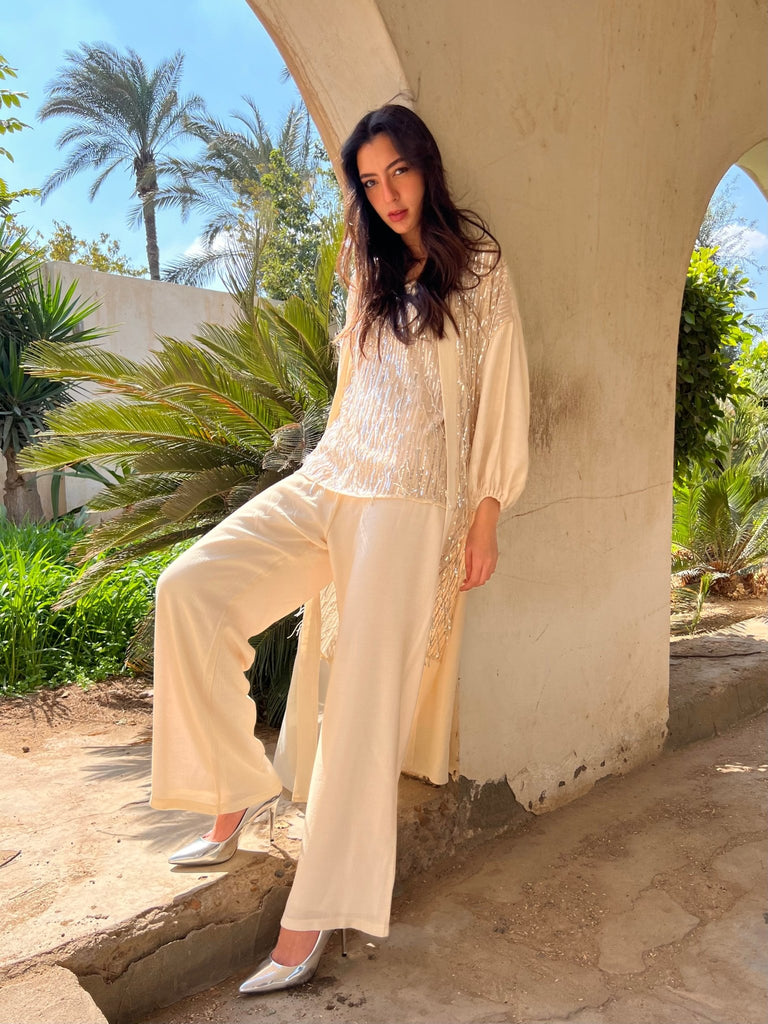 Beige Linen Feel Pants - Mii