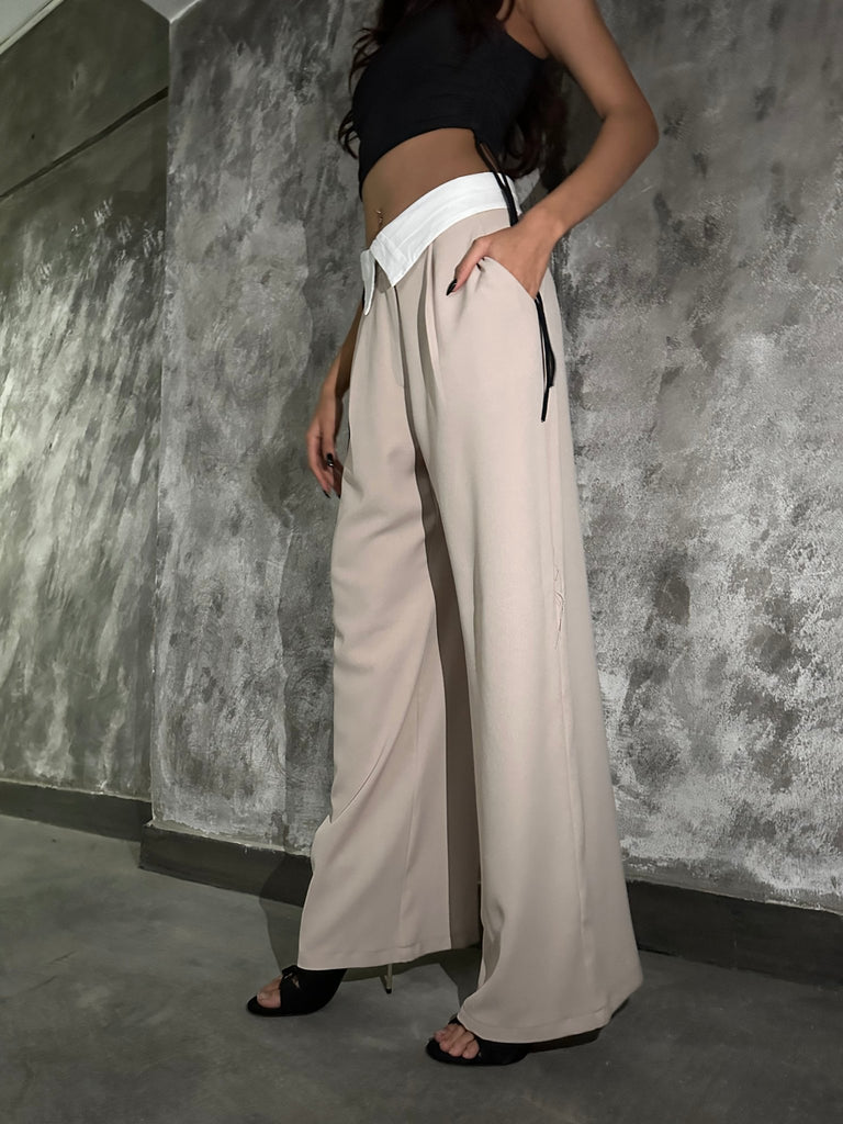 Beige Reverse Low Waist Pants - Mii