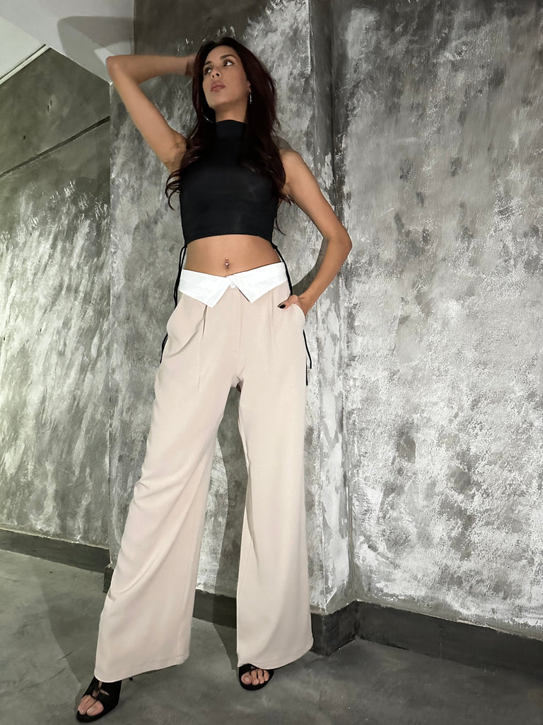 Beige Reverse Low Waist Pants - Mii