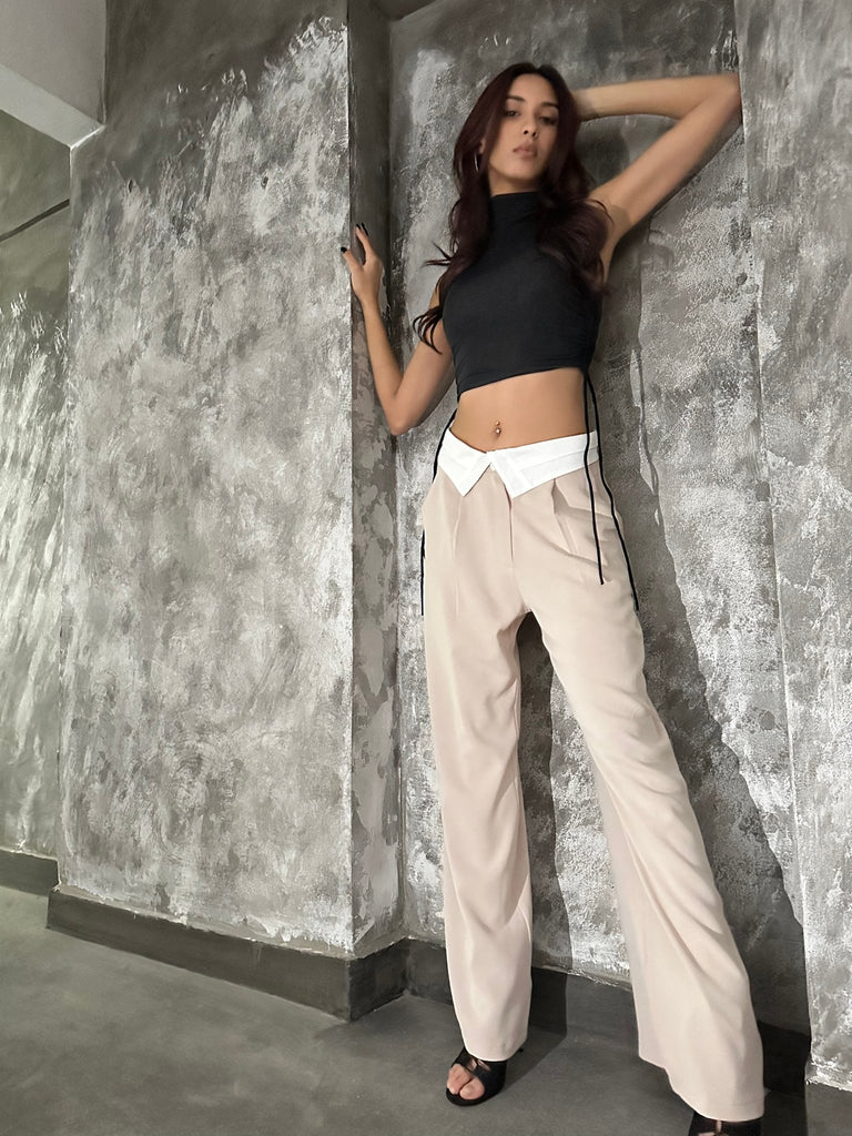Beige Reverse Low Waist Pants - Mii
