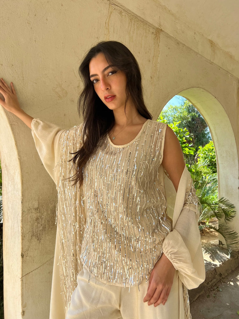Beige Sequin Blouse - Mii