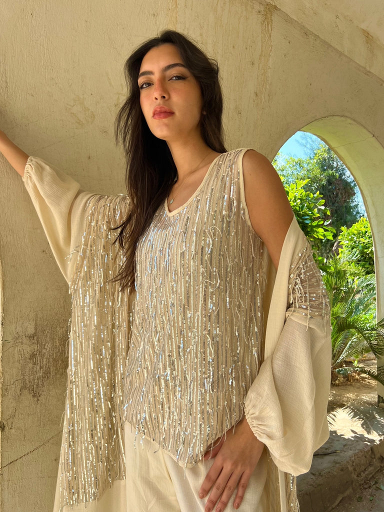 Beige Sequin Blouse - Mii