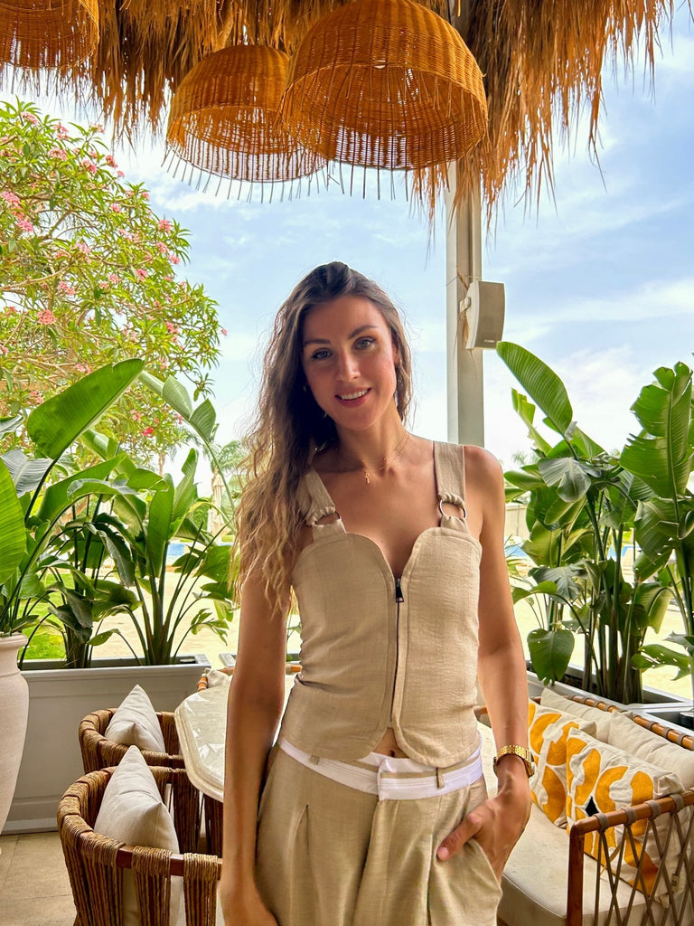 Beige Zip Up Vest - Mii