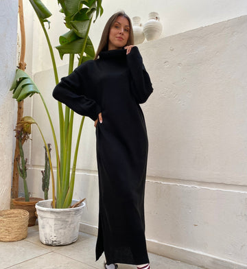 Black High Neck Long Dress - Mii