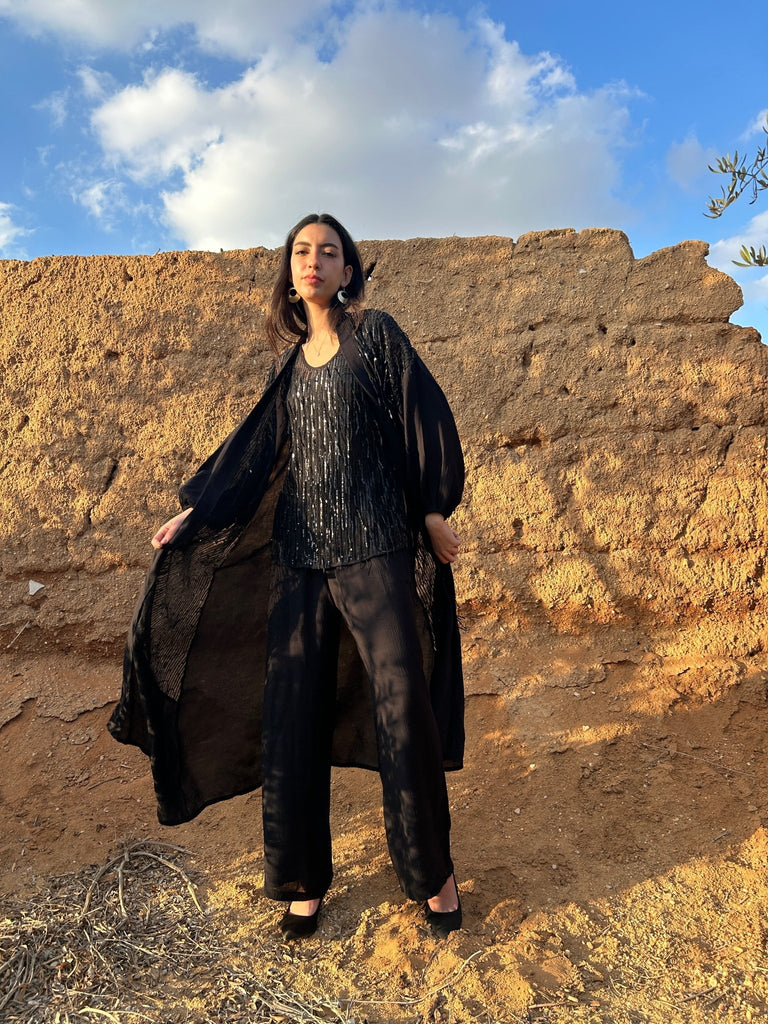 Black Linen Feel Pants - Mii