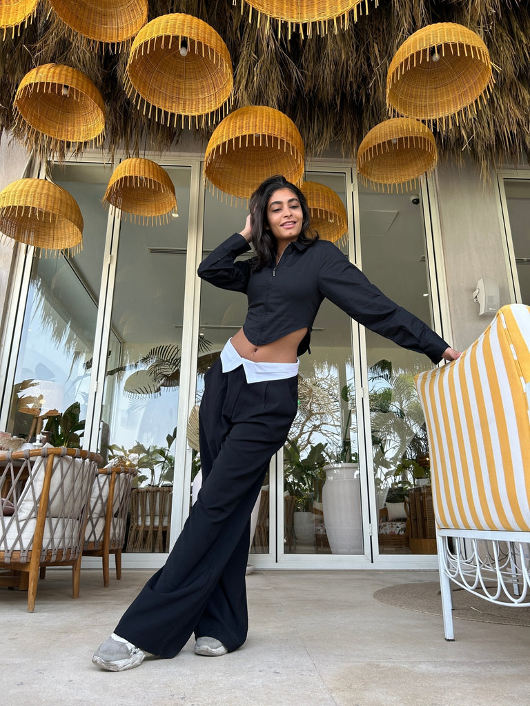 Black Reverse Low Waist Pants - Mii
