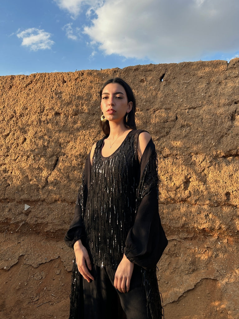 Black Sequin Blouse - Mii