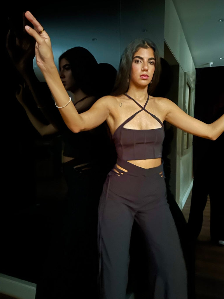 Black Side Tie On Pants - Mii