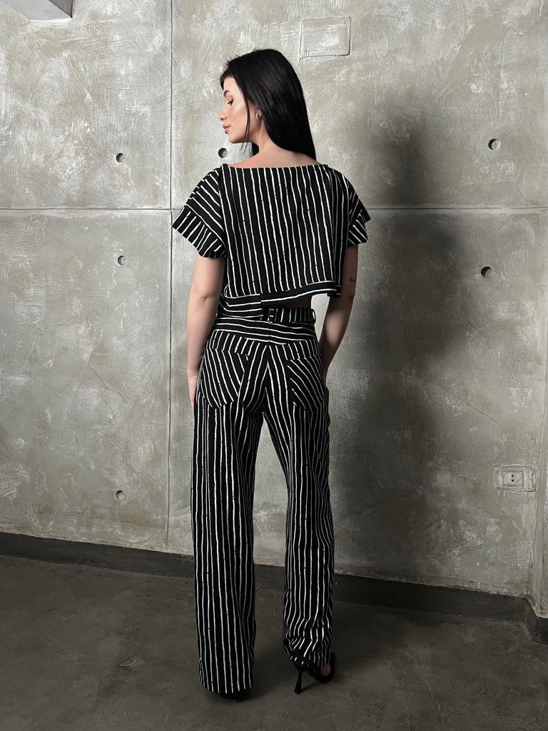 Black X White Striped Pants - Mii