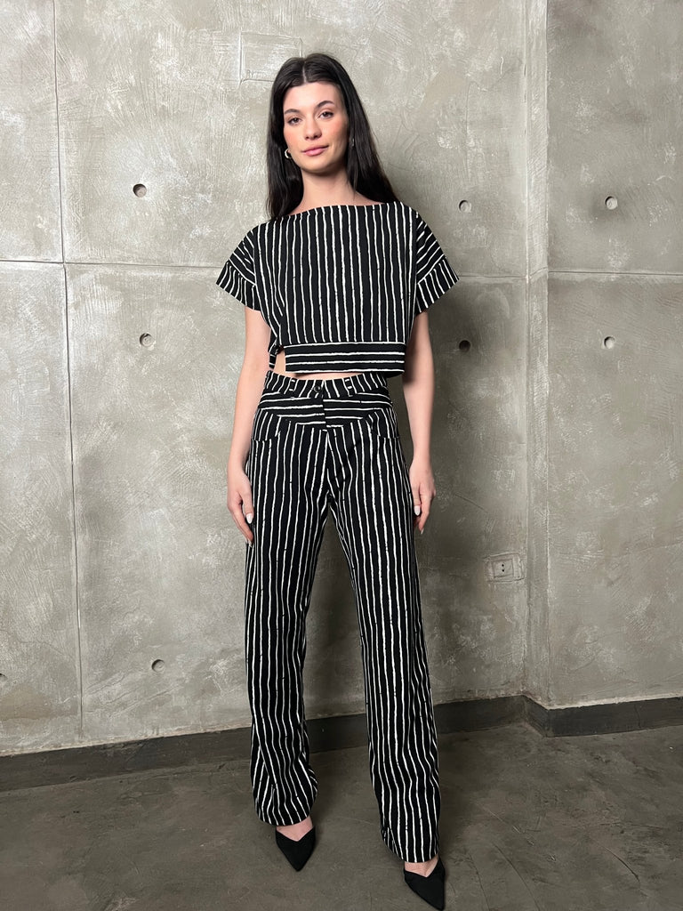 Black X White Striped Pants - Mii