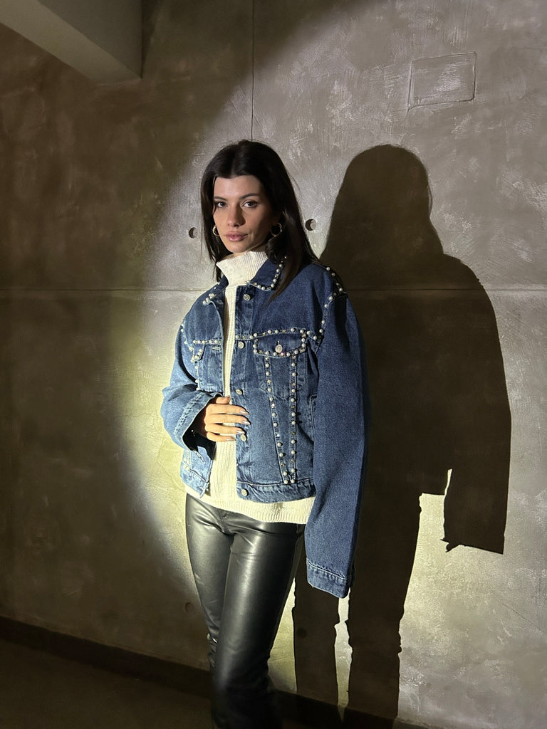 Blue Cowboy Pearls Denim Jacket - Mii