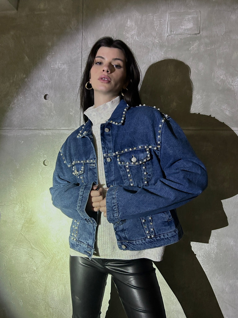 Blue Cowboy Pearls Denim Jacket - Mii