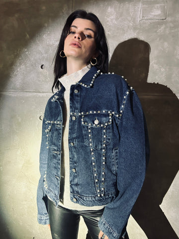 Blue Cowboy Pearls Denim Jacket - Mii