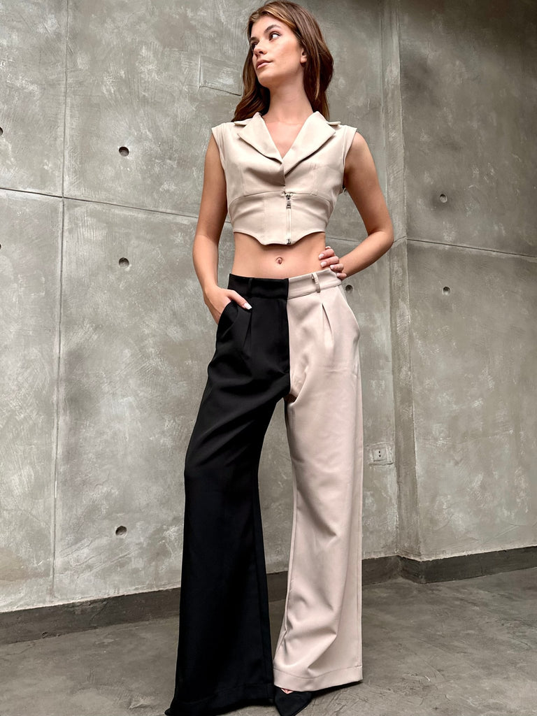 Contrast Pleated Pants - Mii