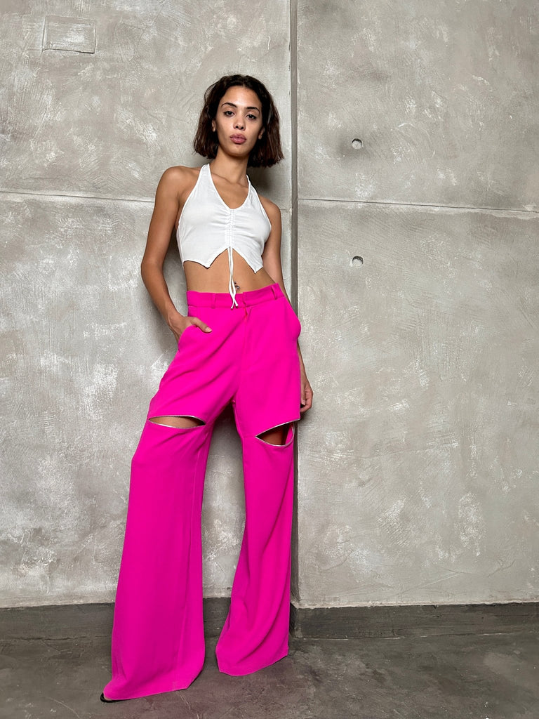 Fuchsia Silver Lined Slit Pants - Mii