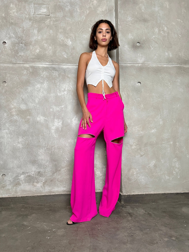 Fuchsia Silver Lined Slit Pants - Mii
