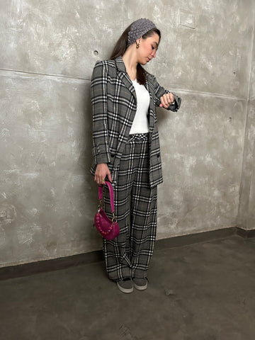 Grey Plaid Oversized Blazer - Mii