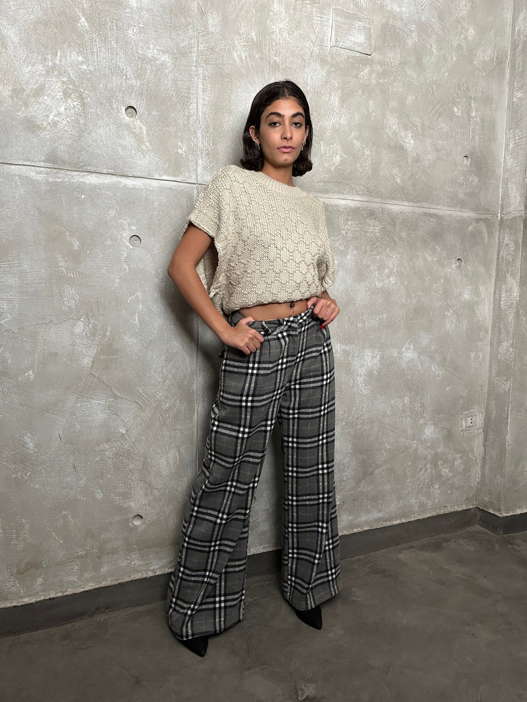 Grey Plaid Pants - Mii