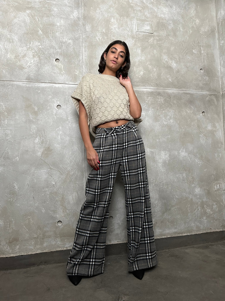 Grey Plaid Pants - Mii