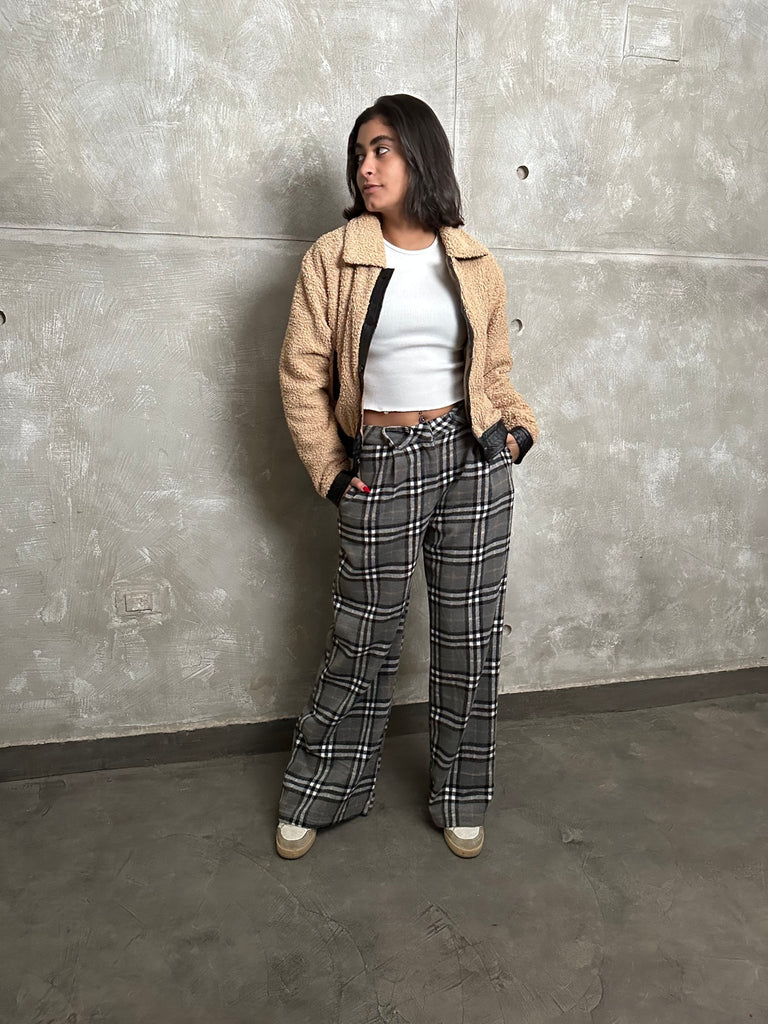 Grey Plaid Pants - Mii