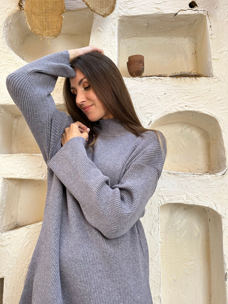 Grey Stripy Midi Dress - Mii