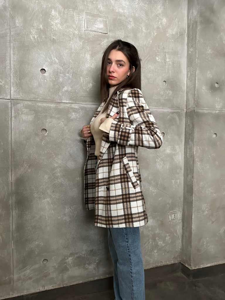 Off White Plaid Oversized Blazer - Mii