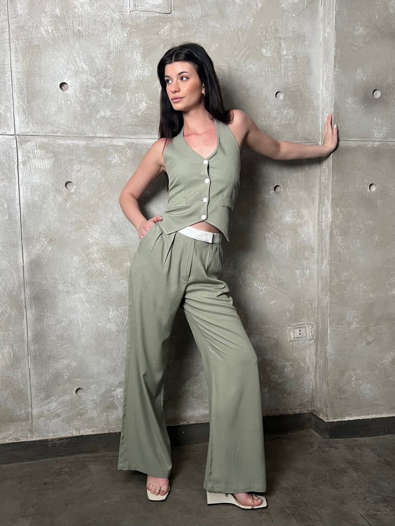 Olive Tie On Halter Vest - Mii