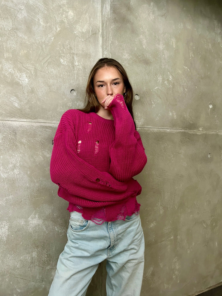 Pink Ripped Pullover - Mii