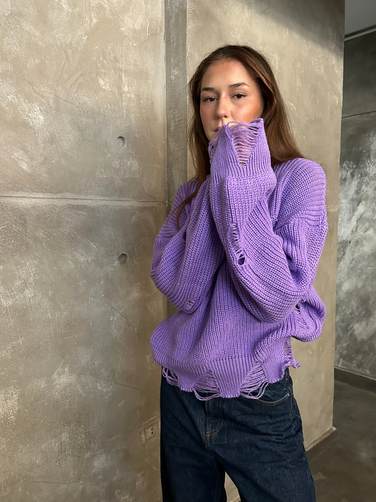 Purple Ripped Pullover - Mii