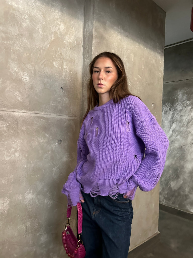 Purple Ripped Pullover - Mii