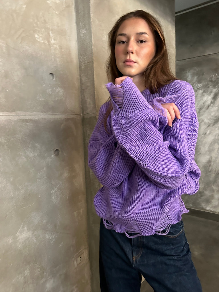 Purple Ripped Pullover - Mii