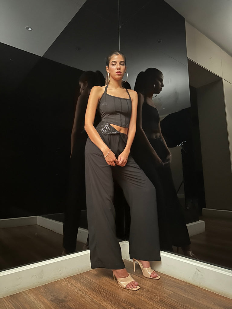 Reverse Waist Sequin Pants - Mii