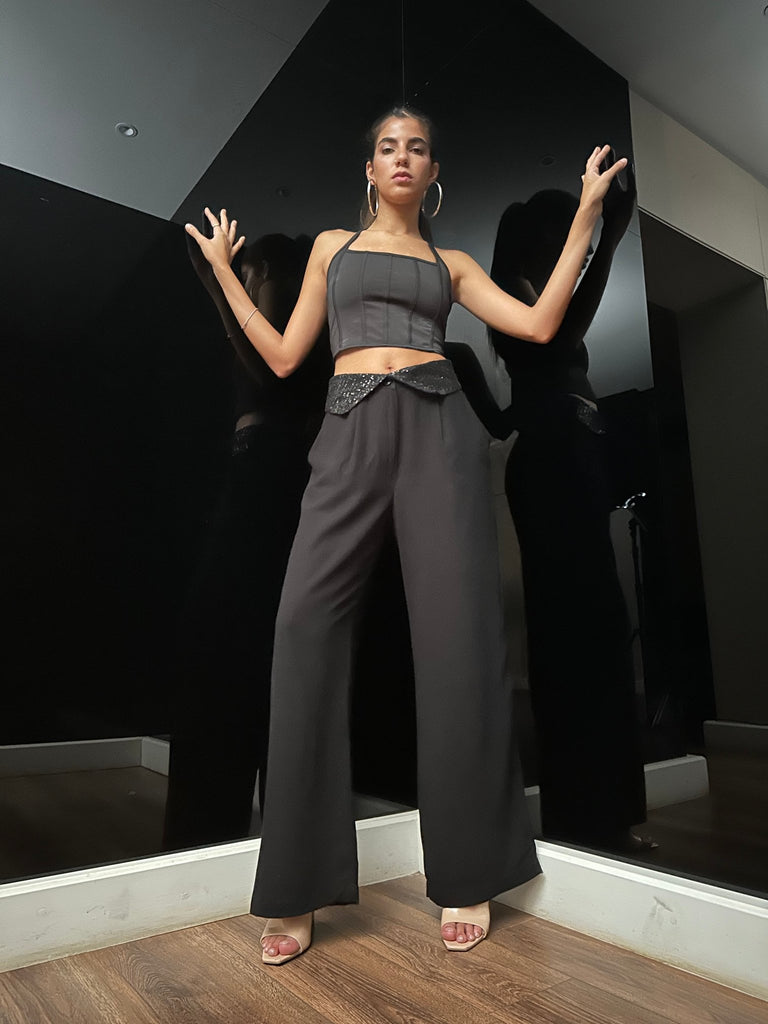 Reverse Waist Sequin Pants - Mii